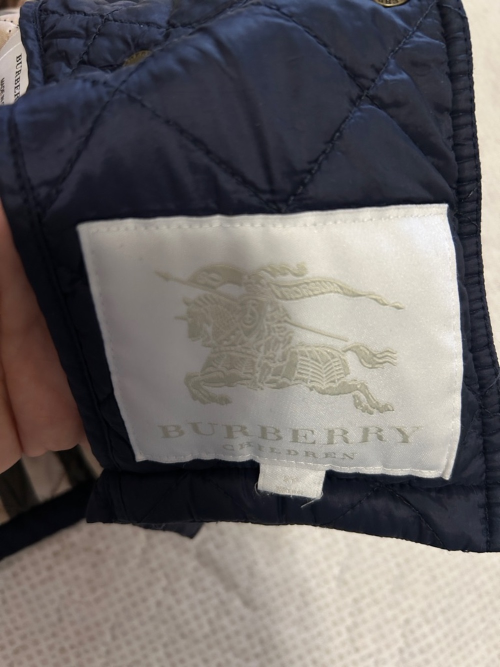 Burberry Girls 2Y Quilted Check Mid-Length Jacket Navy Nova Check Lining - Picture 7 of 11